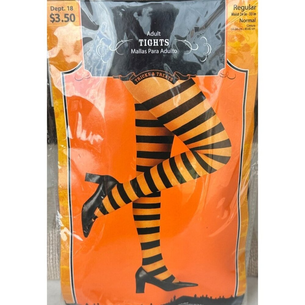 Women's Orange & Black Adult Halloween Tights Regular Waist Size 26-33 in. (NEW)